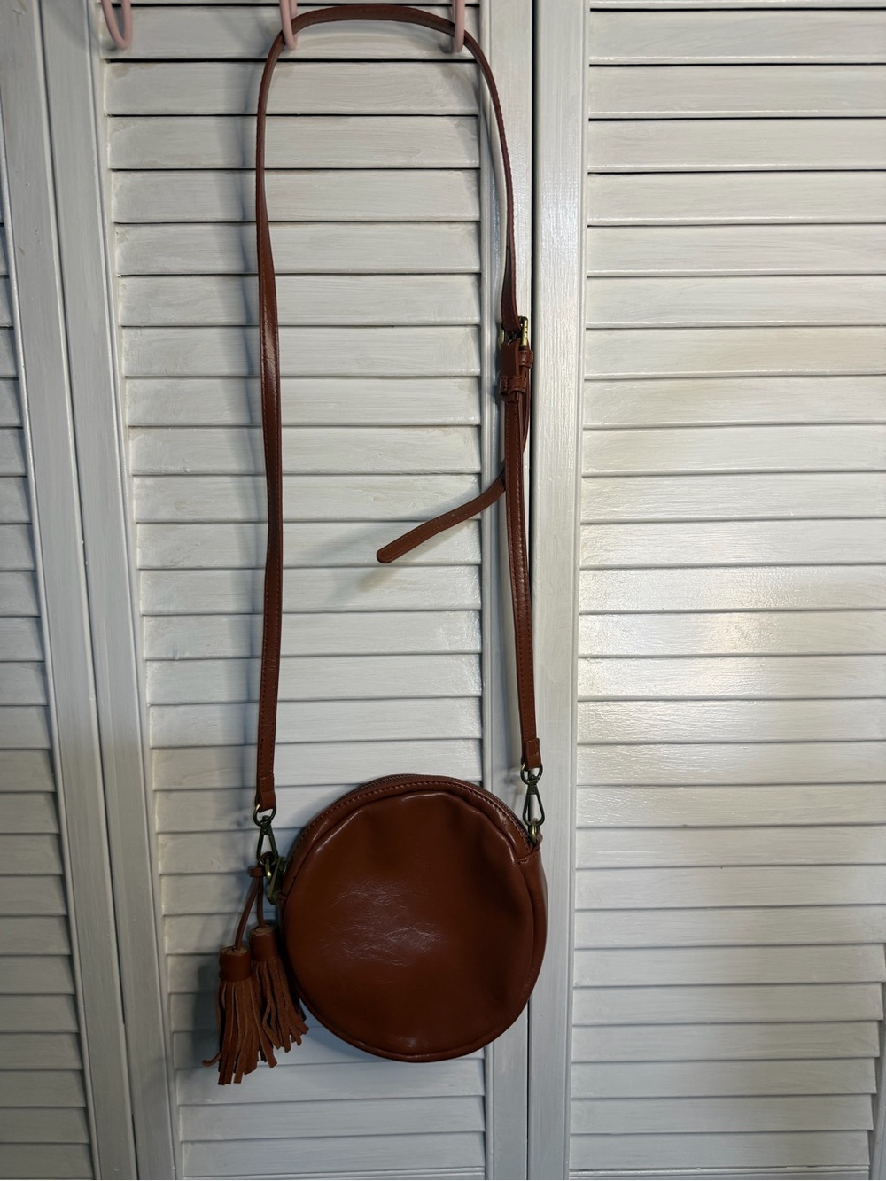 Anthropologie Round Tassel Crossbody Bag - Brown